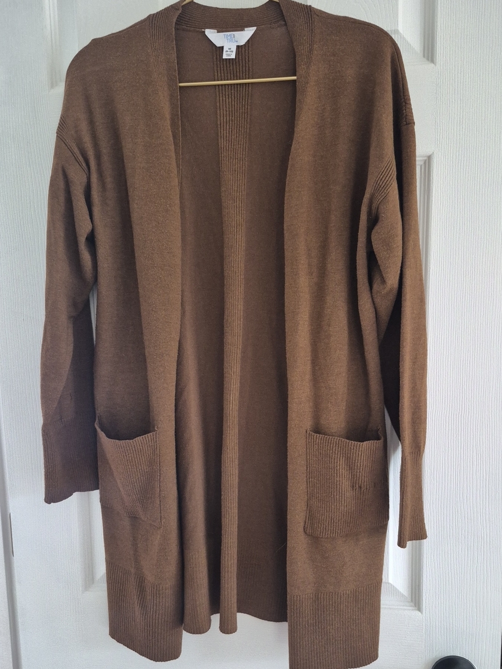 Time and Tru Brown Open-Front Cardigan with Pockets